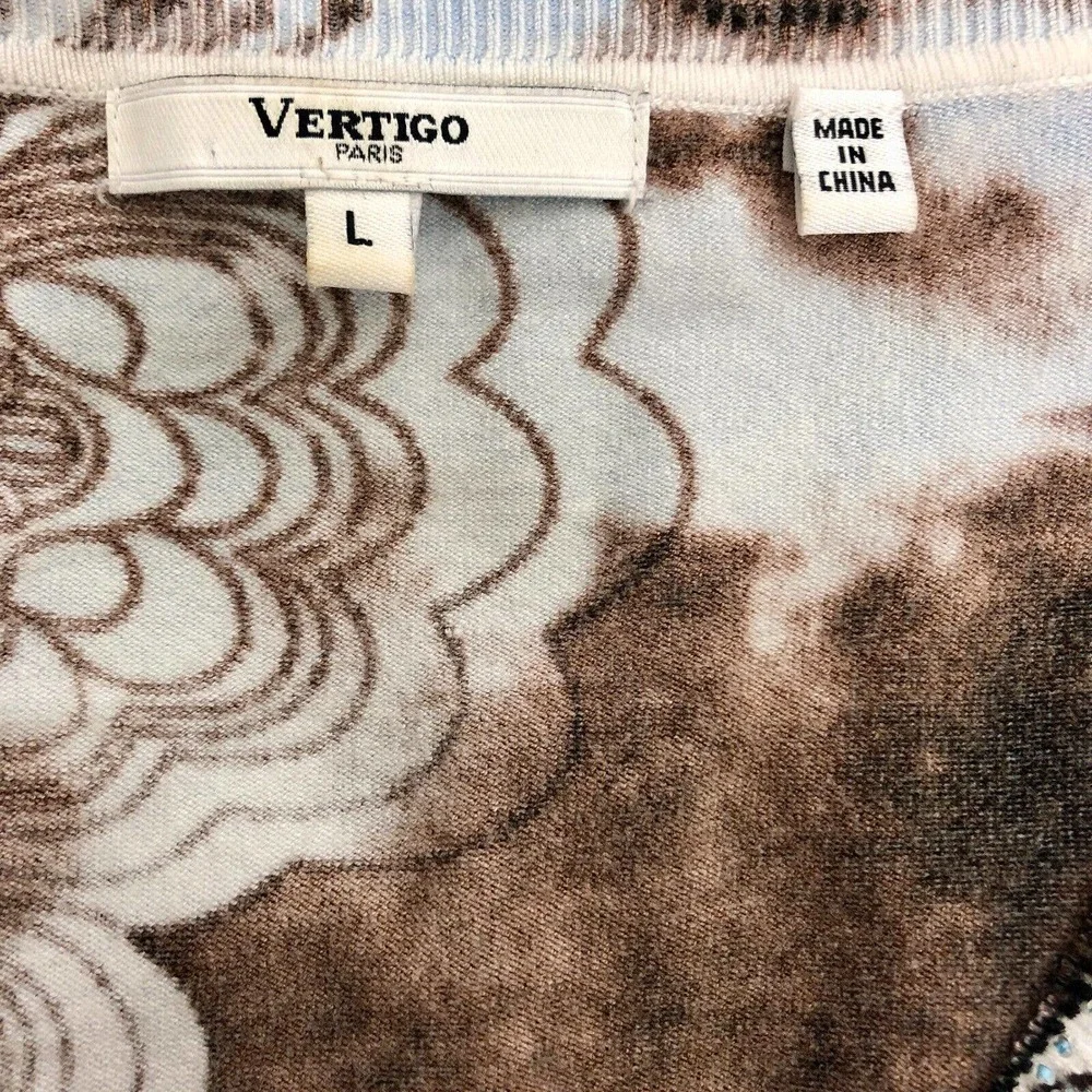 Vertigo Embellished Sweater Brown Blue Celestial Face Rhinestone Studded